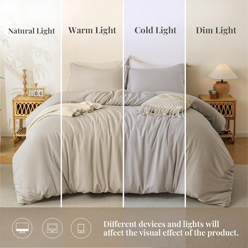 MILDLY Super Soft Duvet Cover - 100% Washed Microfiber Linen Grey Comforter Cover Set 3 Pieces with Zipper Closure & Corner Ties (No Comforter) - Image 4