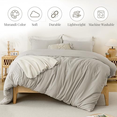 MILDLY Super Soft Duvet Cover - 100% Washed Microfiber Linen Grey Comforter Cover Set 3 Pieces with Zipper Closure & Corner Ties (No Comforter) - Image 2