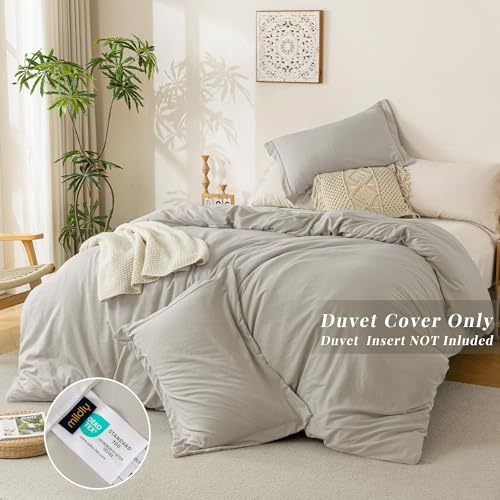 MILDLY Super Soft Duvet Cover - 100% Washed Microfiber Linen Grey Comforter Cover Set 3 Pieces with Zipper Closure & Corner Ties (No Comforter) - Image 3