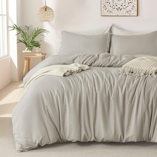 MILDLY Super Soft Duvet Cover - 100% Washed Microfiber Linen Grey Comforter Cover Set 3 Pieces with Zipper Closure & Corner Ties (No Comforter) - Image 1