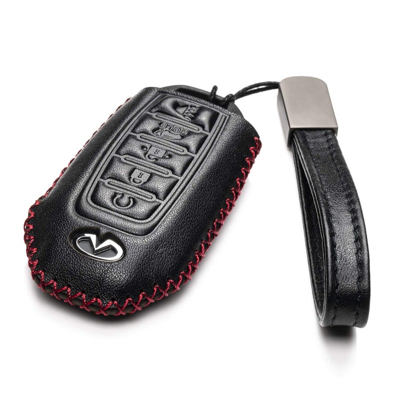 Vitodeco Leather Smart Key Fob Case Cover Protector Compatible for 2018 - 2025 Infiniti QX60, QX50, 2022 - 2023 Infiniti Q50, Q60, 2023-2025 Infiniti QX55 (4-Button, Black) - Image 2
