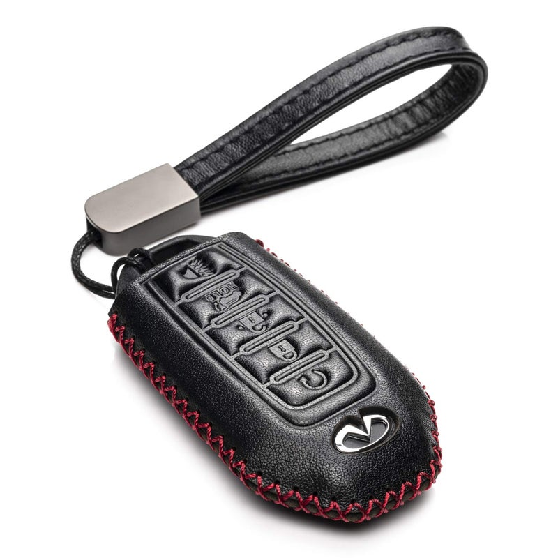 Vitodeco Leather Smart Key Fob Case Cover Protector Compatible for 2018 - 2025 Infiniti QX60, QX50, 2022 - 2023 Infiniti Q50, Q60, 2023-2025 Infiniti QX55 (4-Button, Black) - Image 1