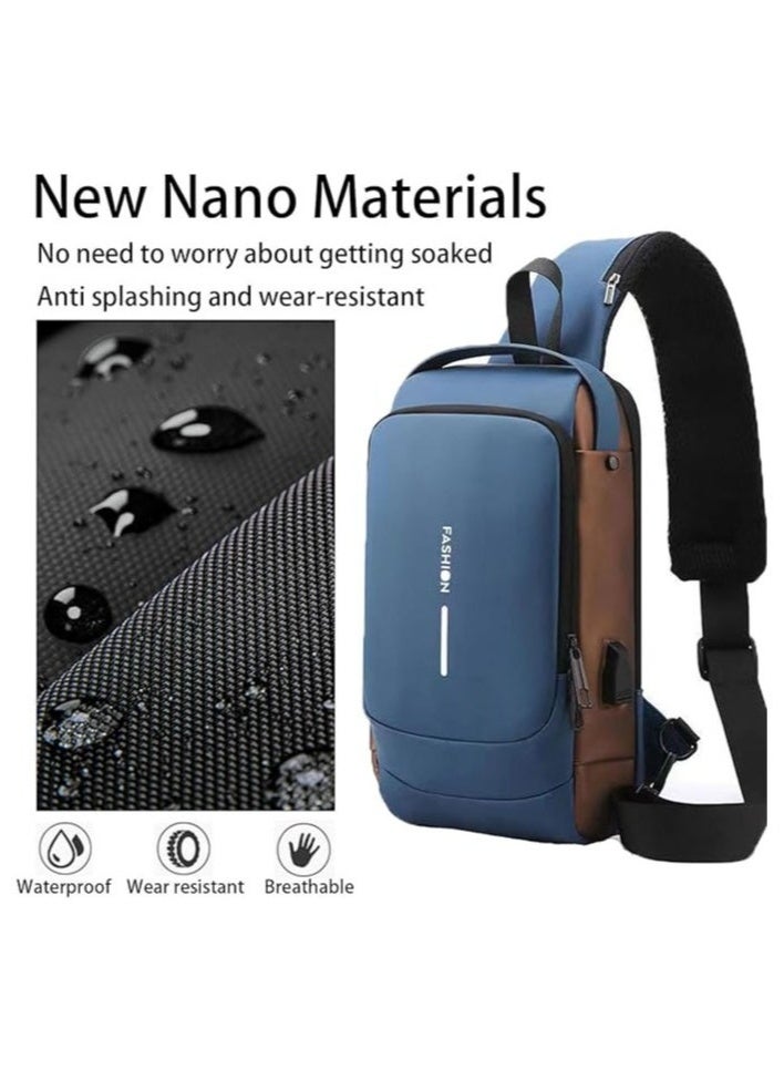 Generic Chest Sling Bag, Men Bag Crossbody Bag Shoulder Bag, Anti Theft Waterproof Oxford Rucksack Belt Bag with USB Charging Port for Men Women  - Image 2