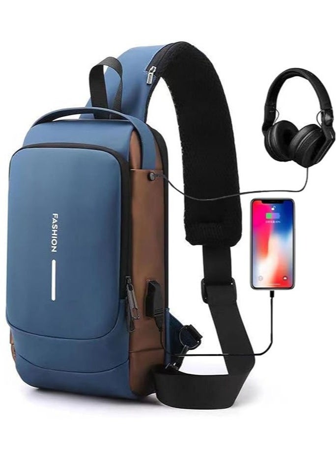 Generic Chest Sling Bag, Men Bag Crossbody Bag Shoulder Bag, Anti Theft Waterproof Oxford Rucksack Belt Bag with USB Charging Port for Men Women  - Image 1