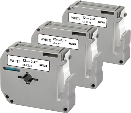 WEEMAY ويماي 3 عبوات متوافقة مع شريط استبدال M-K231 لبراذر M-K231s 12 مم 0.47 أبيض لطابعة الملصقات PT-90 PT-80 PT70BM PT-85 PT-M95 PT65، مثالي للمنزل والمكتب والمدرسة - Image 1
