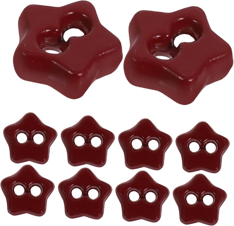 DOITOOL 50pcs Miniature Star Buttons Durable Metal Two Hole Sewing Buttons for Doll Clothing DIY Craft Projects and Tiny Art Decor for Handmade Doll Accessories Deep Red - Image 1