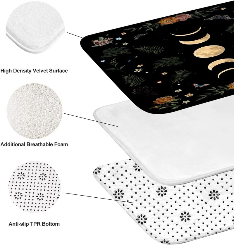 Coxila Moon Shower Curtain Set Black Halloween Space Star Galaxy Gothic Goth Witchy Spooky Celestial Toilet Lid Cover U Shaped Bath Mat 4 Pcs Decor Bathroom Non-Slip Rug Fabric Polyester 60x72 Inch - Image 5