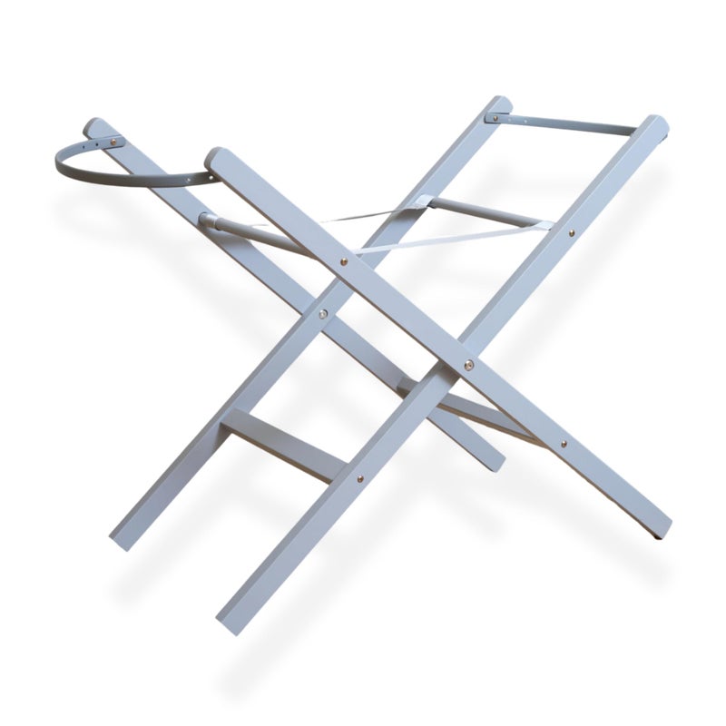 Clair de Lune | Folding Moses Basket Stand | Fits Wicker & Palm Moses Basket's | Baby Bassinet Crib Stands |Sturdy Pine Wood With Adjustable Straps & Easy Assembly (Grey) - Image 1