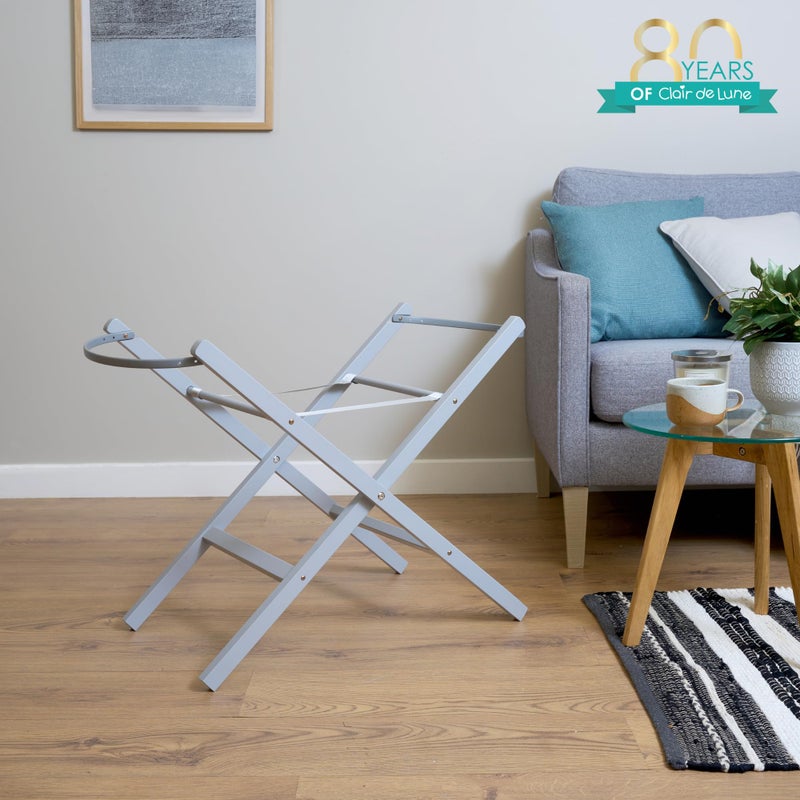 Clair de Lune | Folding Moses Basket Stand | Fits Wicker & Palm Moses Basket's | Baby Bassinet Crib Stands |Sturdy Pine Wood With Adjustable Straps & Easy Assembly (Grey) - Image 2