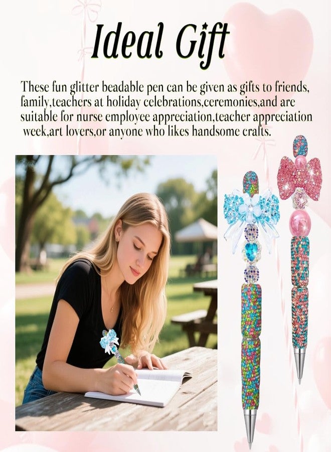 KUNHEHO 16Pcs Glitter Beadable Pen Full Rhinestone Fancy Pens for Beads Cute Journalling Pens for Women Fun Bling Ballpoint Pens Tween girls Gifts Trendy Stuff - Image 5