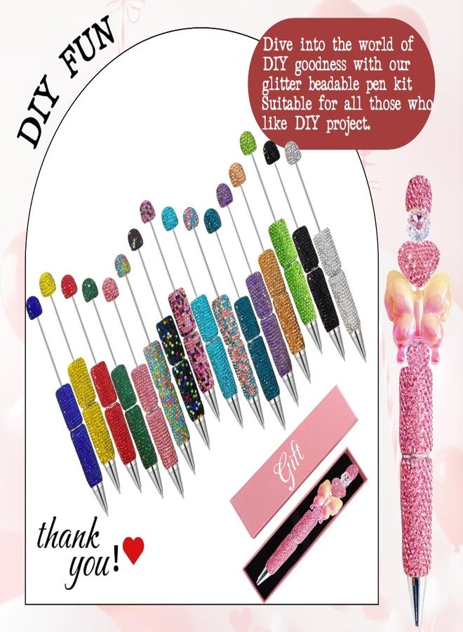 KUNHEHO 16Pcs Glitter Beadable Pen Full Rhinestone Fancy Pens for Beads Cute Journalling Pens for Women Fun Bling Ballpoint Pens Tween girls Gifts Trendy Stuff - Image 4