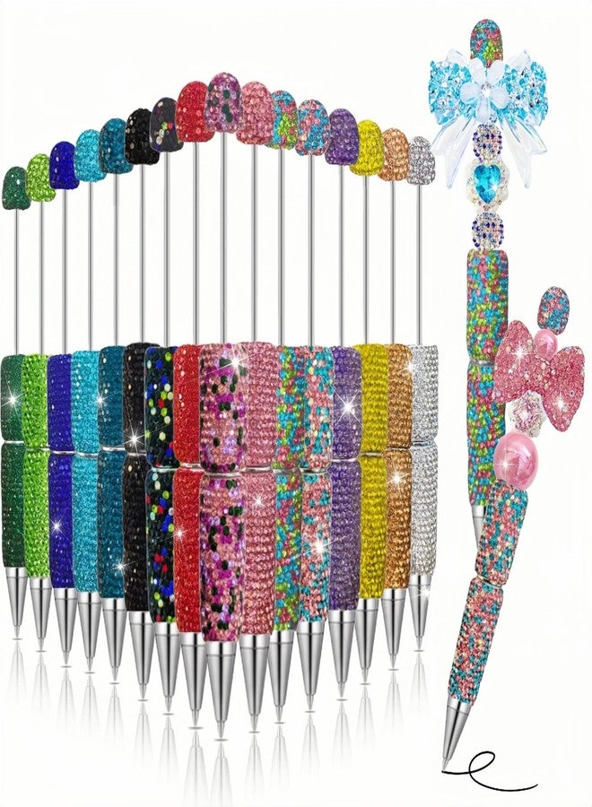 KUNHEHO 16Pcs Glitter Beadable Pen Full Rhinestone Fancy Pens for Beads Cute Journalling Pens for Women Fun Bling Ballpoint Pens Tween girls Gifts Trendy Stuff - Image 1