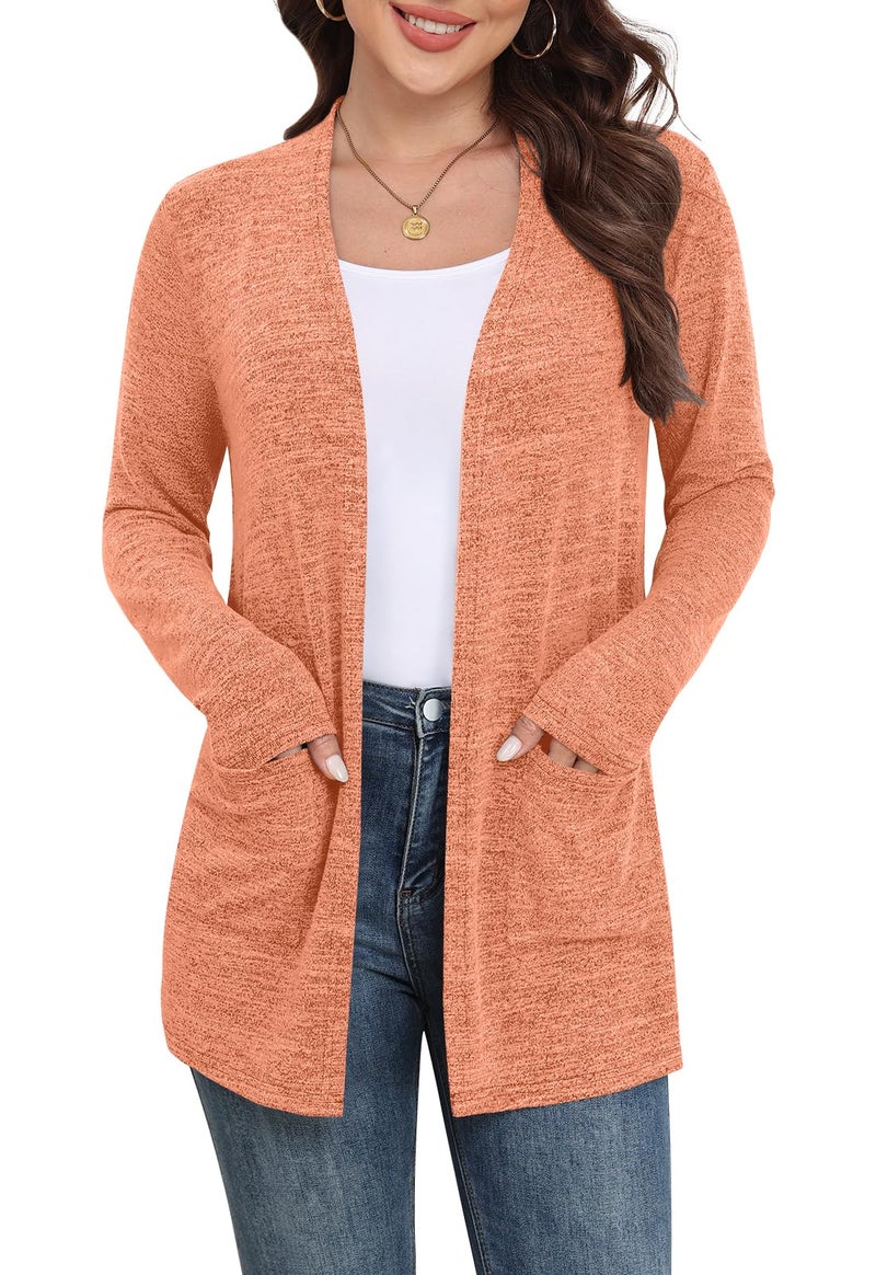 Yincro Womens Lightweight Cardigan Long Sleeve Open Front Casual Sweater Cardigans with Pockets (Orange, XL) - Image 1