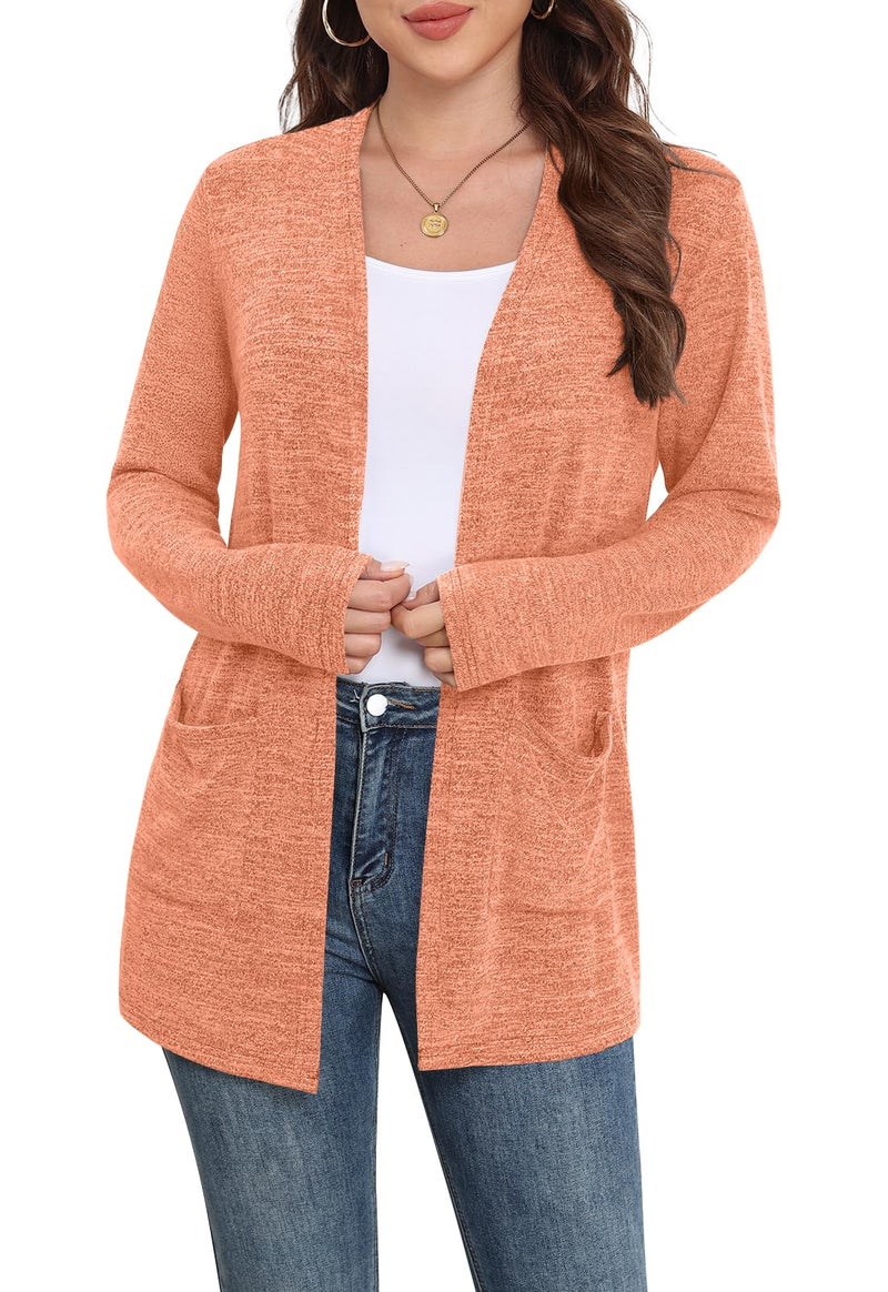 Yincro Womens Lightweight Cardigan Long Sleeve Open Front Casual Sweater Cardigans with Pockets (Orange, XL) - Image 4