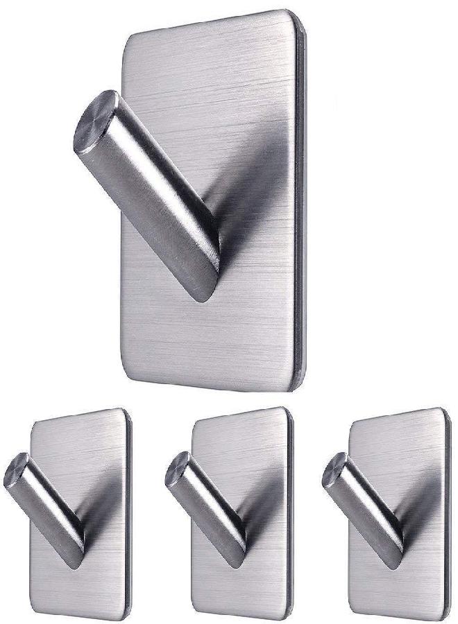 Fotosnow Fotosnow Heavy Duty Adhesive Hooks Towel Hooks Waterproof Stainless Steel Stick on Shower Hooks for Hanging Garland, Wreath, Stocking, Coat, Hat, Towel, Robe- Bathroom and Kitchen 4 Packs - Image 1