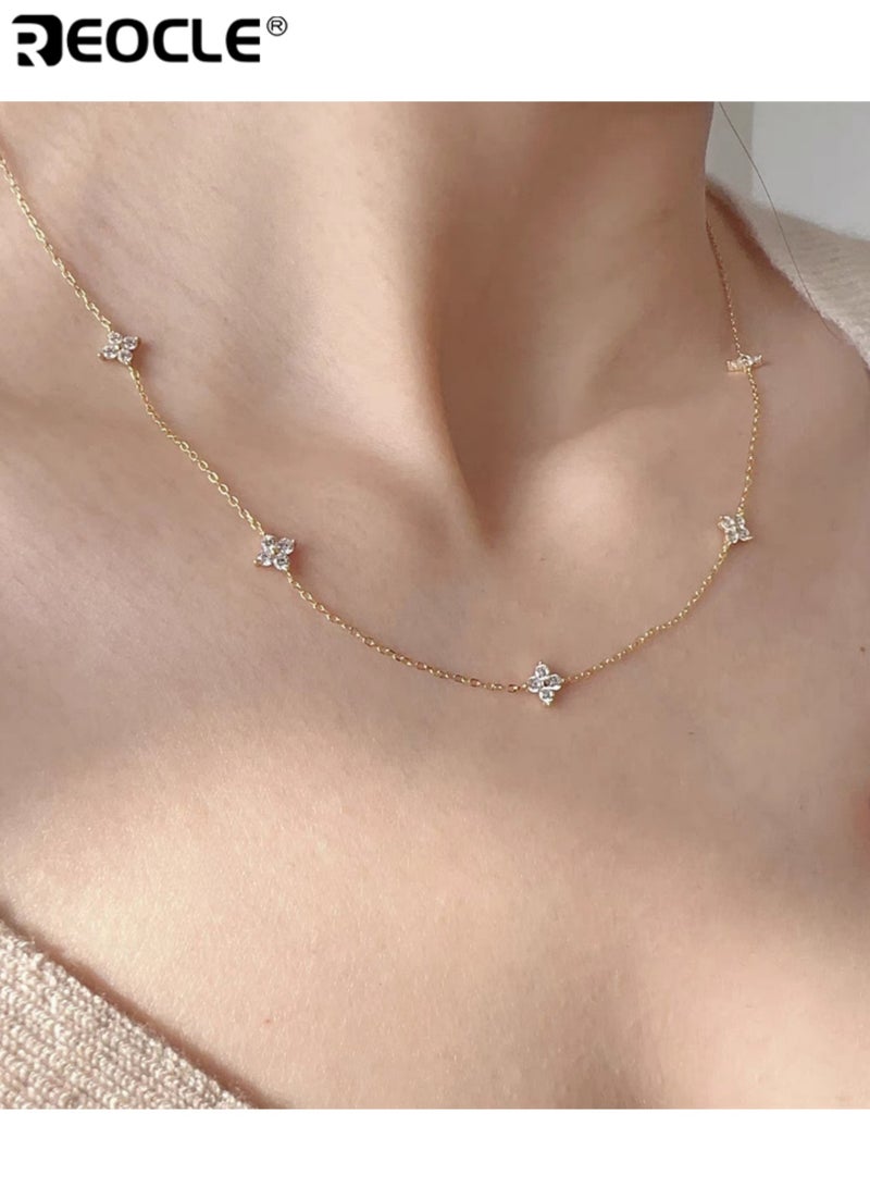 REOCLE Women's Delicate Four-Point Star Choker Necklace Slim Chain with Scattered Sparkle Accents for Minimalist Elegant Styling - Image 3