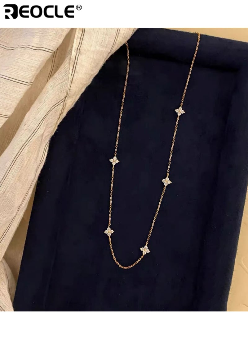 REOCLE Women's Delicate Four-Point Star Choker Necklace Slim Chain with Scattered Sparkle Accents for Minimalist Elegant Styling - Image 5