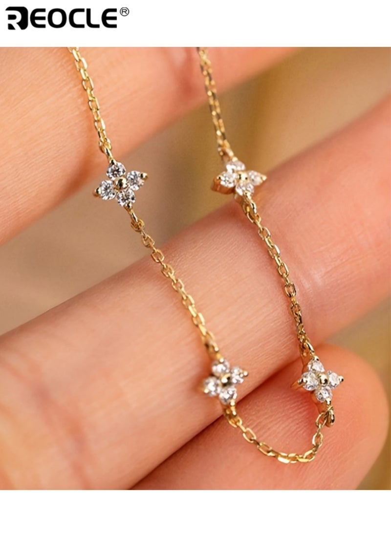 REOCLE Women's Delicate Four-Point Star Choker Necklace Slim Chain with Scattered Sparkle Accents for Minimalist Elegant Styling - Image 4