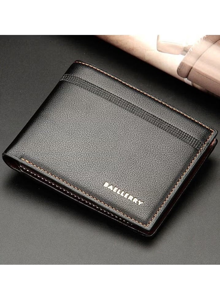 Baellerry Men's Wallet Business Casual Short Leather Stylish Comfortable Mini Wallet Black - Image 3