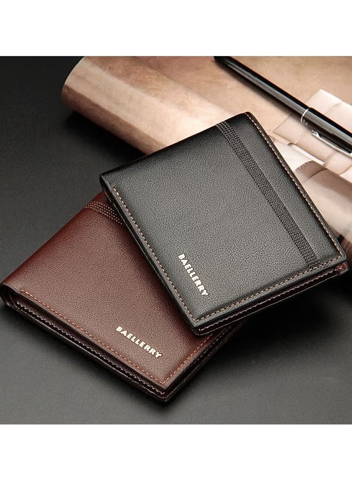Baellerry Men's Wallet Business Casual Short Leather Stylish Comfortable Mini Wallet Black - Image 4