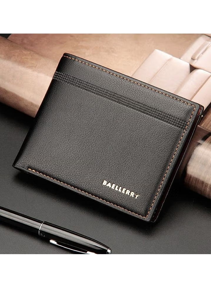 Baellerry Men's Wallet Business Casual Short Leather Stylish Comfortable Mini Wallet Black - Image 1