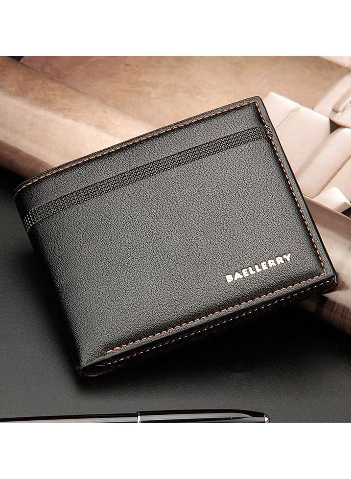 Baellerry Men's Wallet Business Casual Short Leather Stylish Comfortable Mini Wallet Black - Image 2