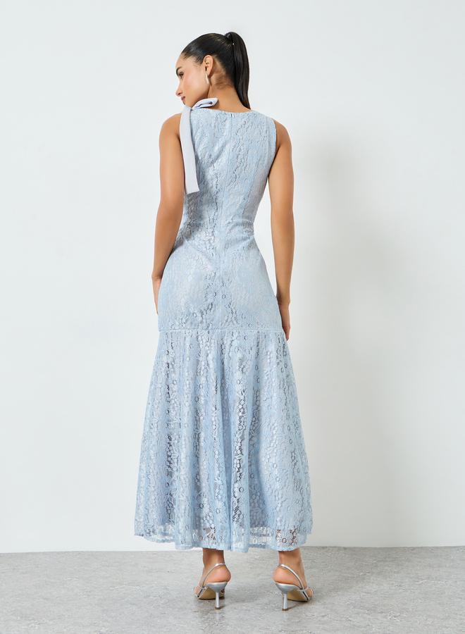 Styli Light Blue Lace Sleeveless Mermaid Maxi Dress - Image 5