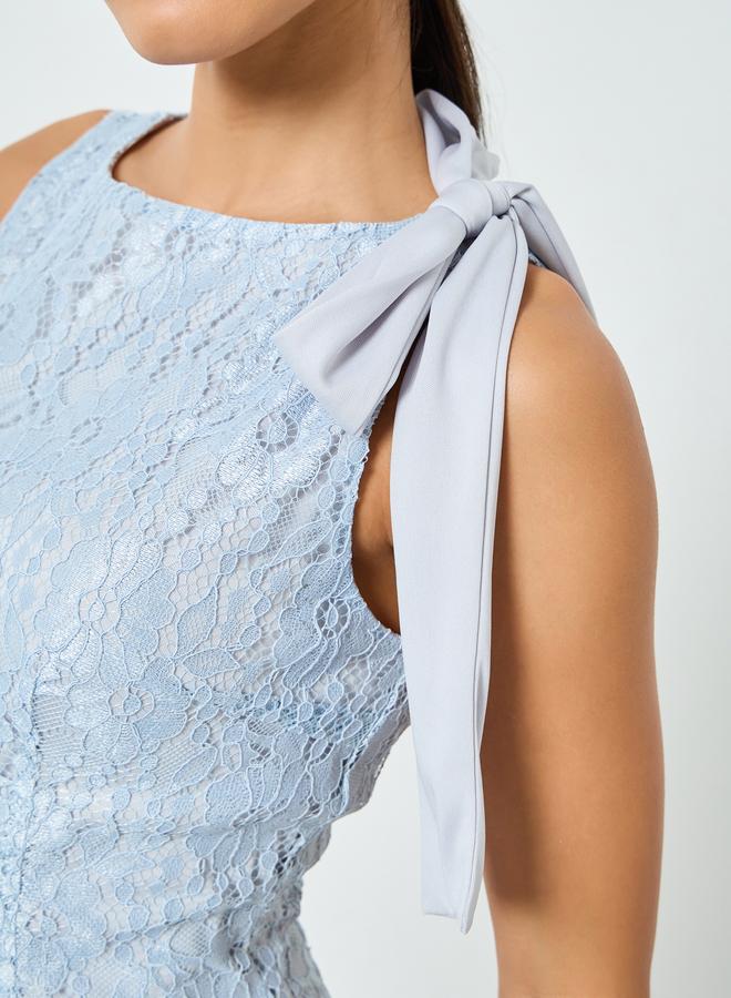 Styli Light Blue Lace Sleeveless Mermaid Maxi Dress - Image 4