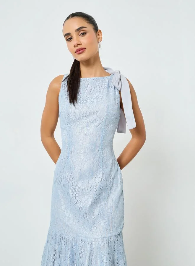 Styli Light Blue Lace Sleeveless Mermaid Maxi Dress