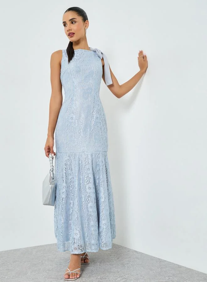 Light Blue Lace Sleeveless Mermaid Maxi Dress