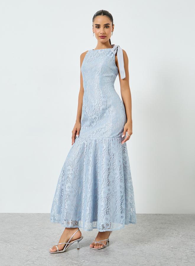 Styli Light Blue Lace Sleeveless Mermaid Maxi Dress - Image 3