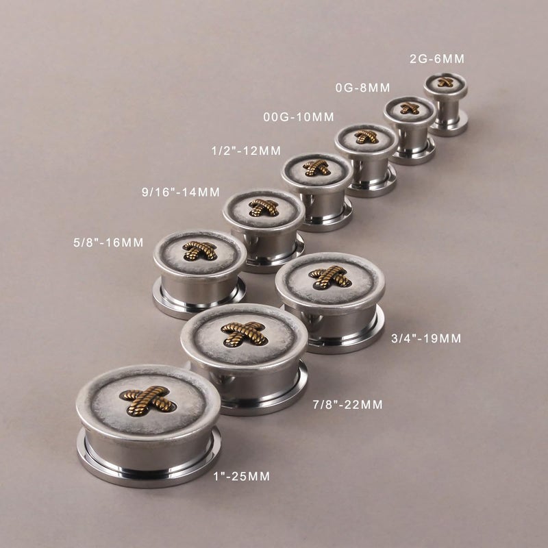 ERKUOO 2PCS Buttons Screw Fit Ear Gauge Piercing Surgical Steel Plugs Expander Tunnels Ear Expander Earrings Jewelry for Women Men 00g(10mm) - Image 4