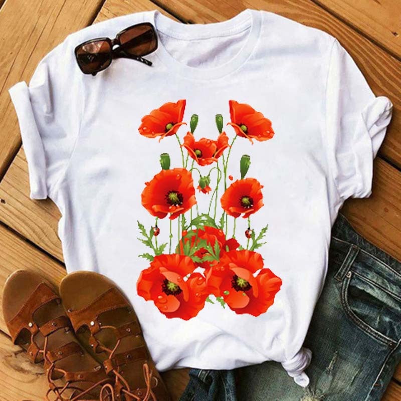 [Same Day Delivery] Cross-Border Supply T-Shirt Printed T-Shirt Women's Short-Sleeved Women's Clothing - Image 1