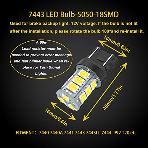GIVEDOUA 7443 LED Brake Bulbs 7440 Brake Lights T20 992 7441 7444 7443 LED Bulbs Super Bright 18SMD 5050 Chips Used for Brake Lights, Backup Reverse Lights, Tail Lights, Pack of 10pcs - Image 2