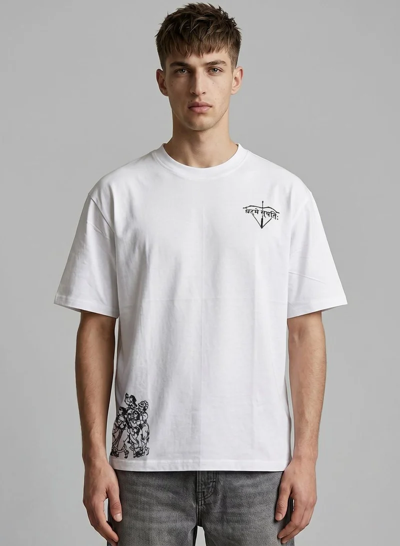 Dennis Lingo Men White 100% Cotton Printed Regular Fit T-Shirt