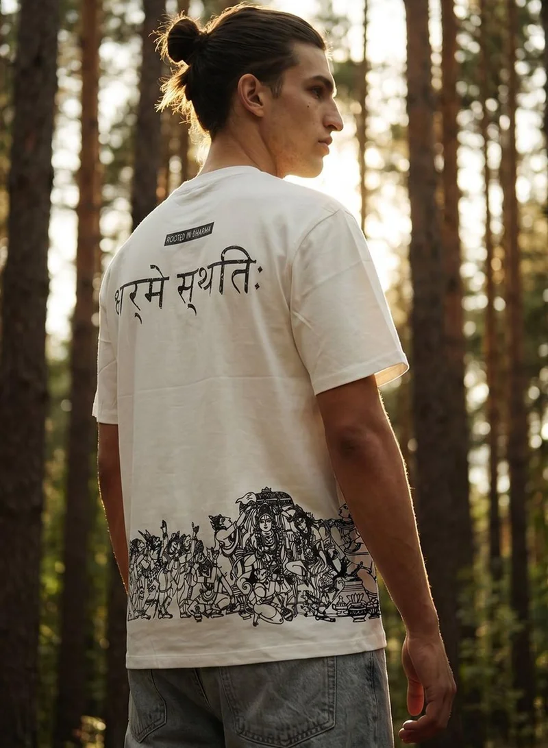 Dennis Lingo Men White 100% Cotton Printed Regular Fit T-Shirt