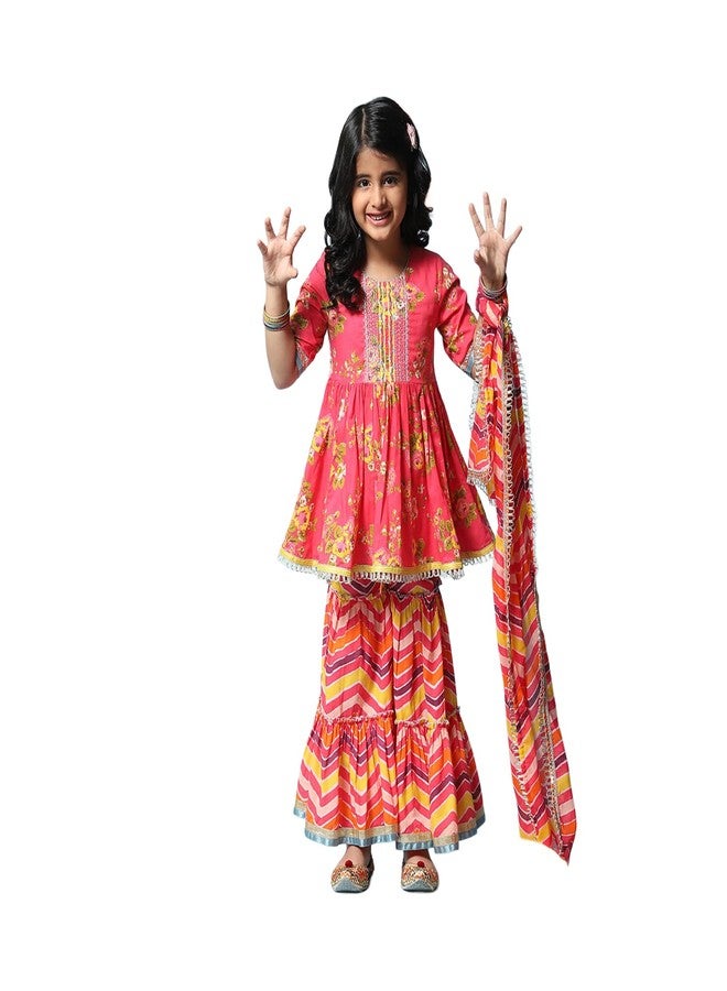 BIBA Girl Printed Relaxed Kid(KW5077_Cream Pink_15) - Image 1