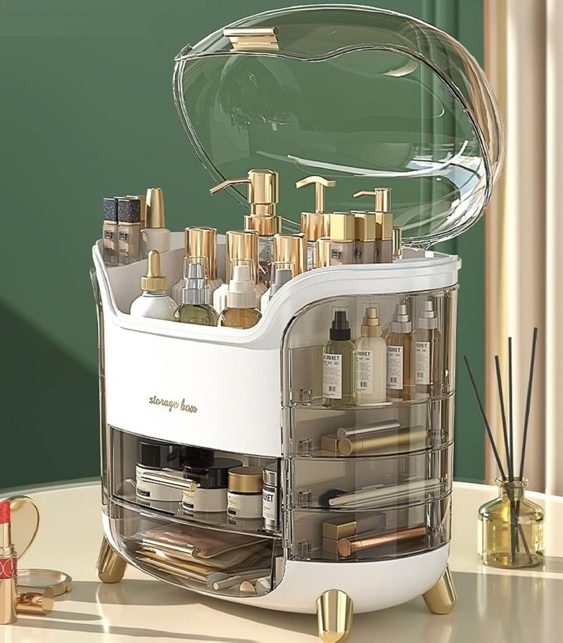 Boniry Makeup Organizer Box | Countertop Cosmetic Organizer for Woman | Transparent Clear Makeup Organizer Box | Organize for Cosmetic Products (White) - Image 1