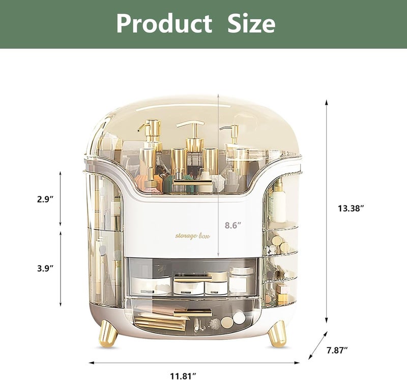 Boniry Makeup Organizer Box | Countertop Cosmetic Organizer for Woman | Transparent Clear Makeup Organizer Box | Organize for Cosmetic Products (White) - Image 2