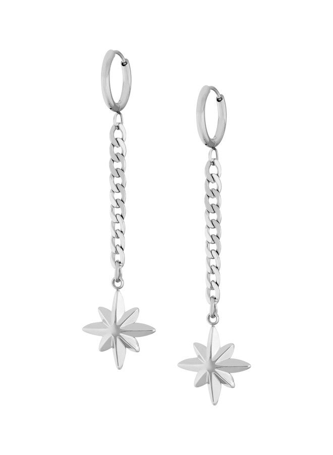 Sacina Goth Silver-tone Star Hoop Earrings, Gothic Emo Punk Grunge Earrings, Gothic Jewelry, Christmas Jewelry Gift for Women - Image 1