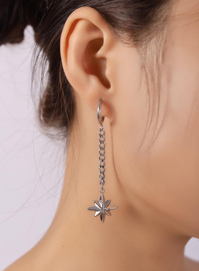 Sacina Goth Silver-tone Star Hoop Earrings, Gothic Emo Punk Grunge Earrings, Gothic Jewelry, Christmas Jewelry Gift for Women - Image 3