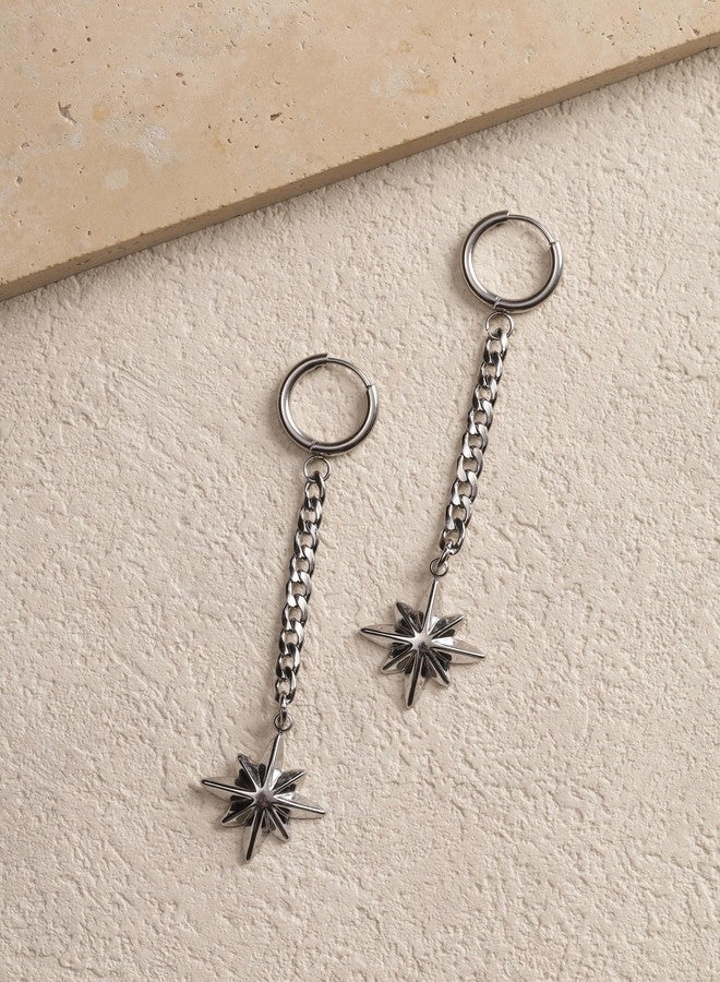 Sacina Goth Silver-tone Star Hoop Earrings, Gothic Emo Punk Grunge Earrings, Gothic Jewelry, Christmas Jewelry Gift for Women - Image 5