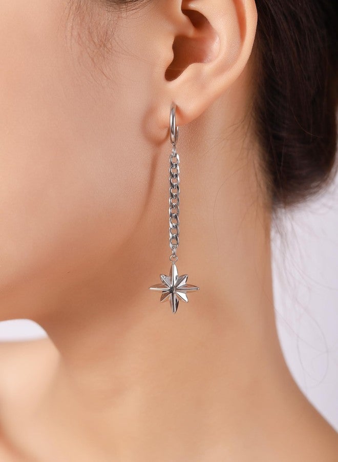 Sacina Goth Silver-tone Star Hoop Earrings, Gothic Emo Punk Grunge Earrings, Gothic Jewelry, Christmas Jewelry Gift for Women - Image 2