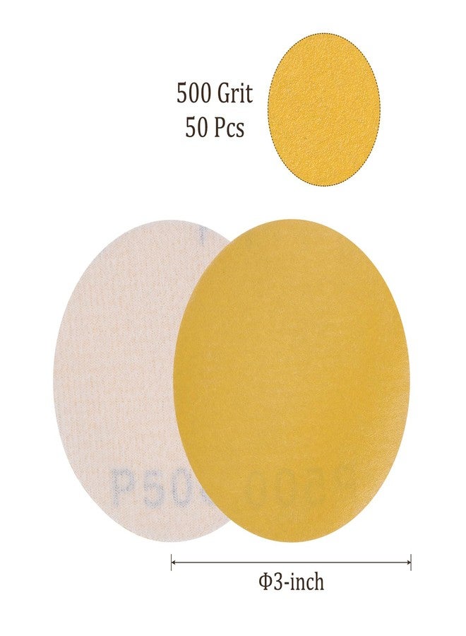 Kozelo 50pcs No Hole Sanding Discs- [ 3 Inch 500 Grit ] Round Hook and Loop Grip Sanding Pads Sheet Sandpaper for Automotive Woodworking Metal Polishing Use| Gold, Aluminum Oxide - Image 3