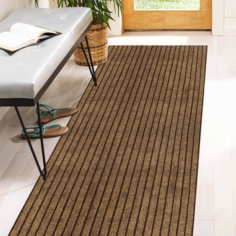 Heyroll 2' x 6' Runner Rugs with Rubber Backing, Indoor Outdoor Utility Carpet Runner Rugs, Stripe Brown, Can Be Used as Aisle for The RV and Boat, Laundry Room and Balcony - Image 1