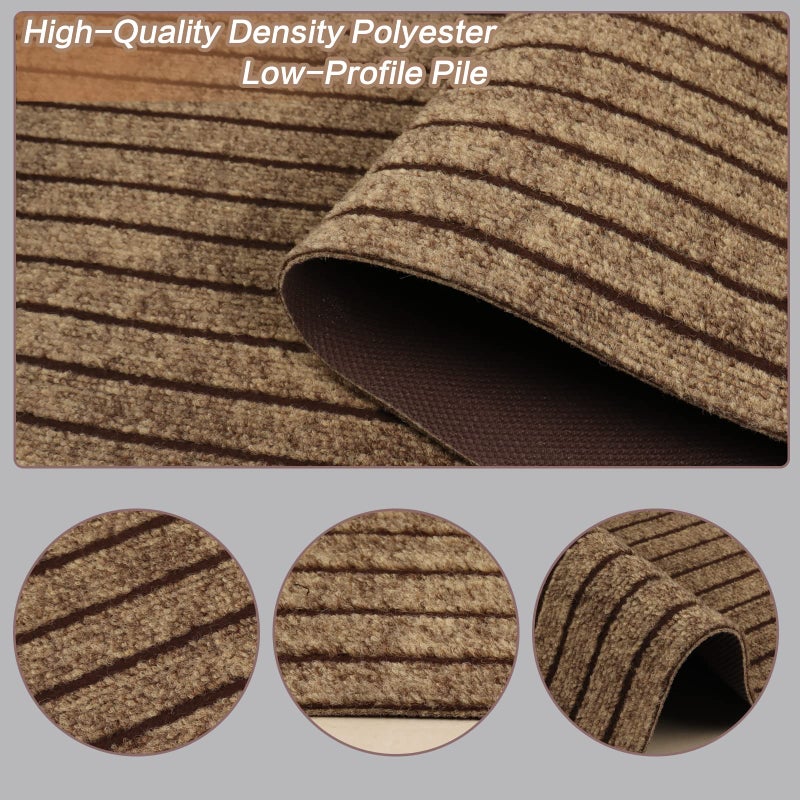 Heyroll 2' x 6' Runner Rugs with Rubber Backing, Indoor Outdoor Utility Carpet Runner Rugs, Stripe Brown, Can Be Used as Aisle for The RV and Boat, Laundry Room and Balcony - Image 2
