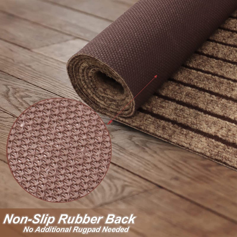 Heyroll 2' x 6' Runner Rugs with Rubber Backing, Indoor Outdoor Utility Carpet Runner Rugs, Stripe Brown, Can Be Used as Aisle for The RV and Boat, Laundry Room and Balcony - Image 3