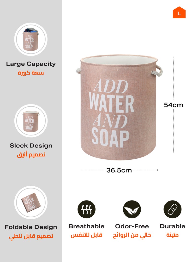 LAWAZIM Round Laundry Basket with Printed Letters - Pink Storage Basket (40x50cm)-Stylish and Durable Fabric Laundry Hamper for Organization and Decor - Nursery Storage Closet Organizer Laundry Sorter - Image 2