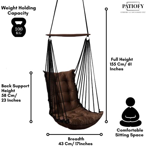 Patiofy Jhula for Balcony, Swing for Balcony for Adult/Jhoola for Home/Wooden Swing Indoor/Hammock/Suitable for Indoor & Outdoor/ 120Kgs Weight Bearing Capacity (Light Brown) by Patiofy - Image 4