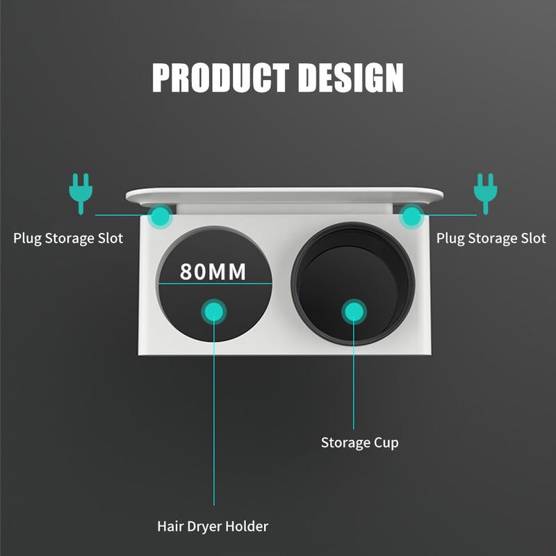 Menen Hair Dryer Holder Wall Mounted Hair Dryer Hanging Rack With Organizer Cup Storage Rack for Bathroom Barbershop Washroom - Image 2